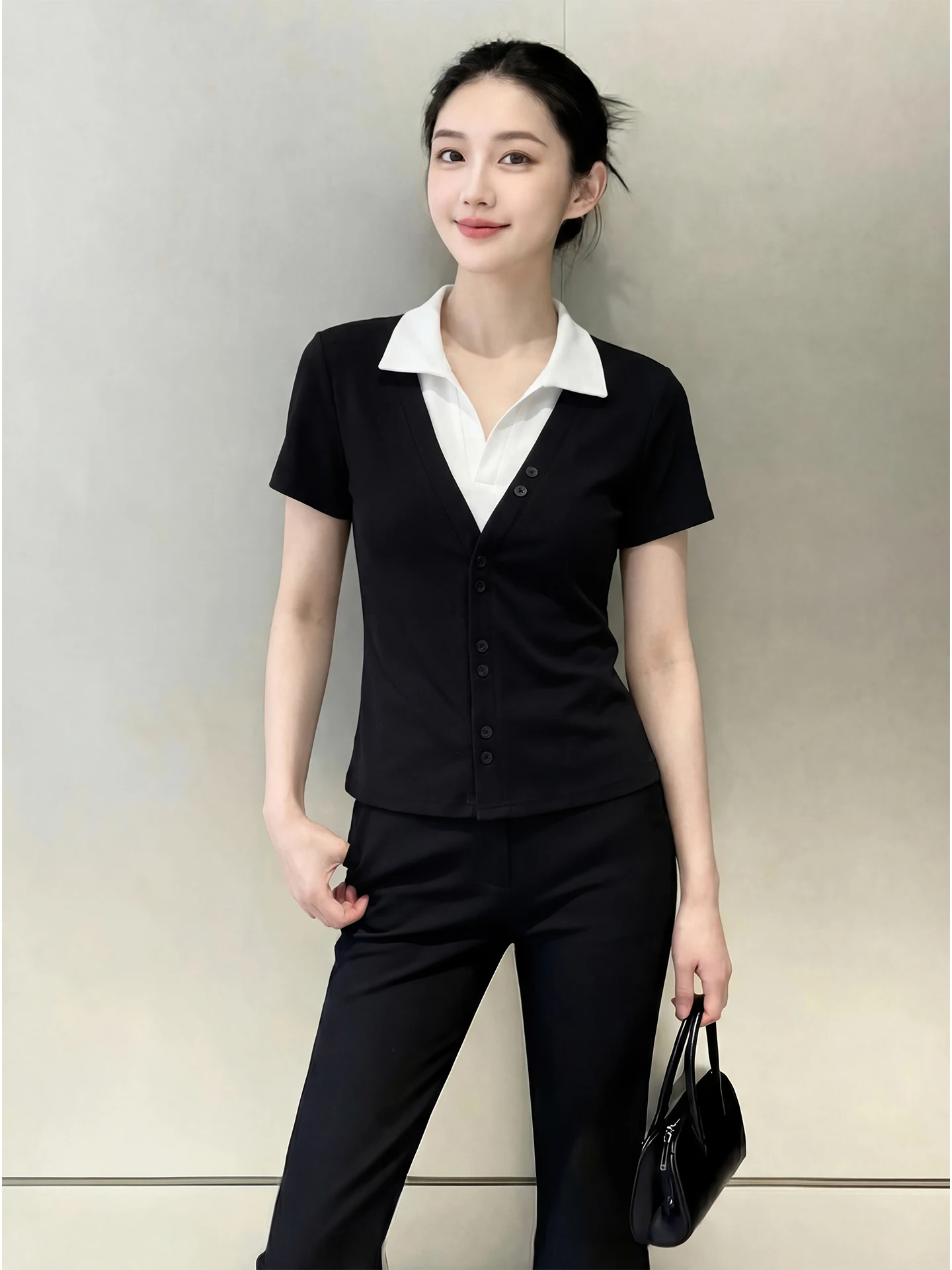 

Slimming Women's T-irt Button up ort Sve V-Ne Spring Design Inner Wear plus Size Casual Faion Floral Print Top