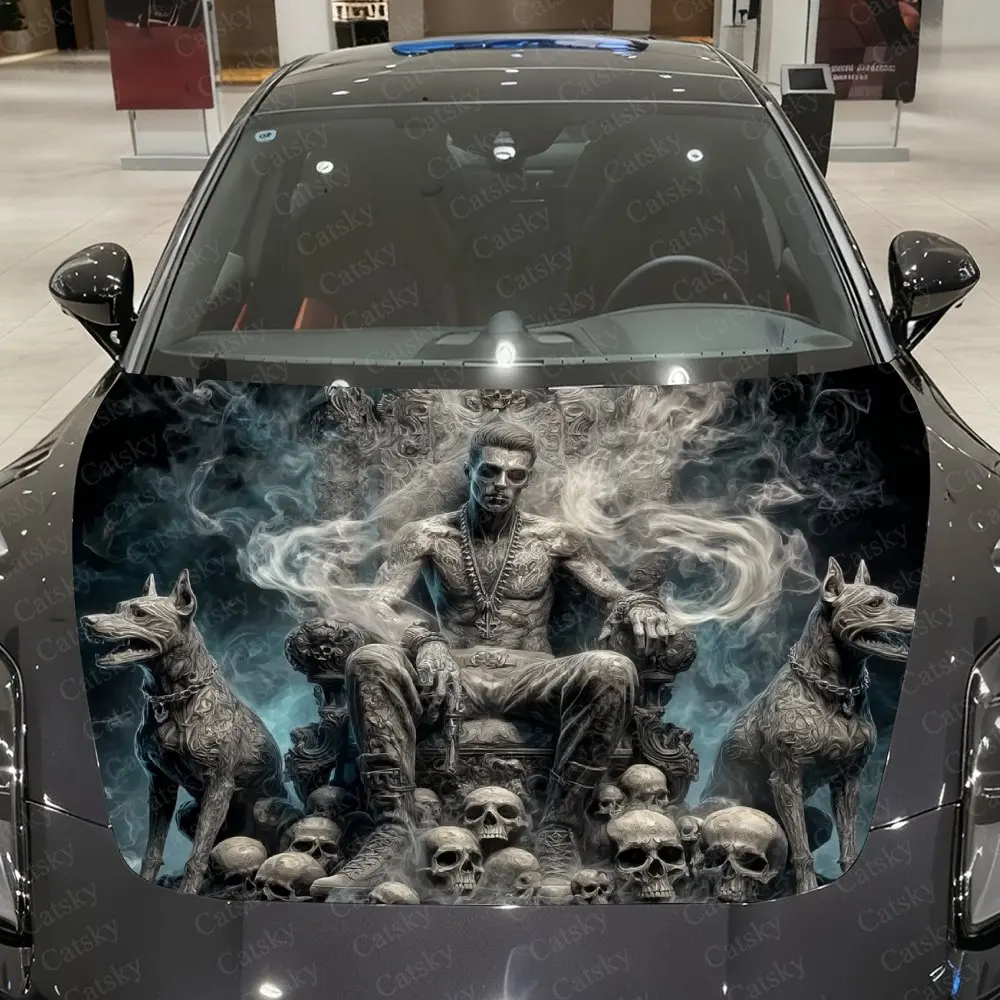 

Skeleton Tyrant And Skeleton Dog Car Hood Sticker-Durable Vinyl Film, Splash Proof And Easy To Remove, Suitable For All Car Mode
