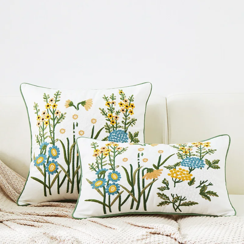 Small Chrysanthemum Embroidered Cushion Cover, Pillowcase for Office, Nap, Car, Sofa, Home Decor, 45x45, 30x50