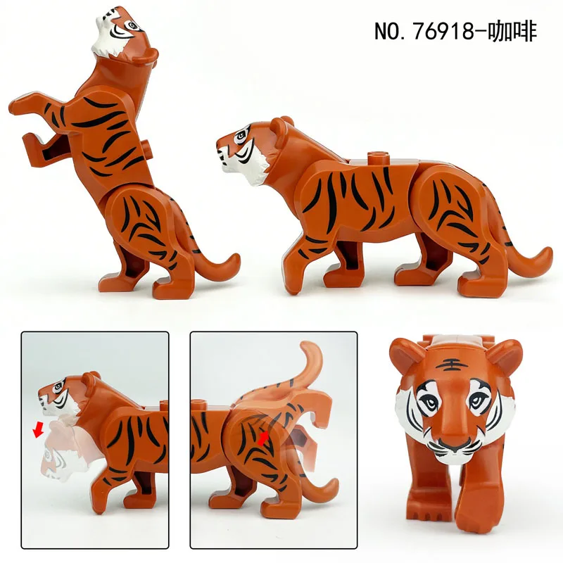 MOC animaux Zoo blocs de construction éléphants tigres chimpanzés Elk ours mouton chameau cheval Crocodile léopard Mini briques à monter soi-même T11