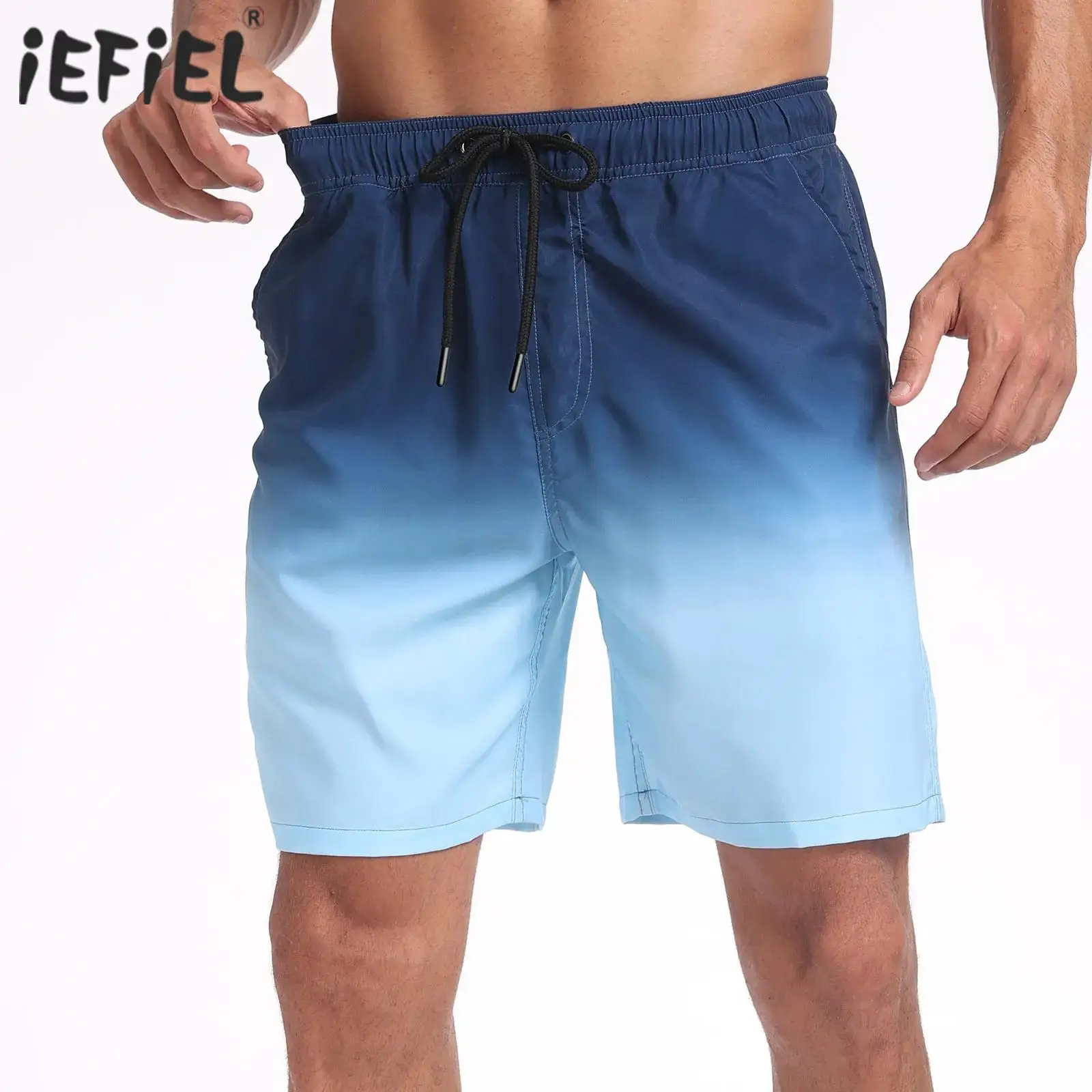 

Men 2-in-1 Gradient Swim Trunks Drawstring Elastic Waistband Quick-Drying Compression Liner Shorts Swimwear Beachwear Bottoms