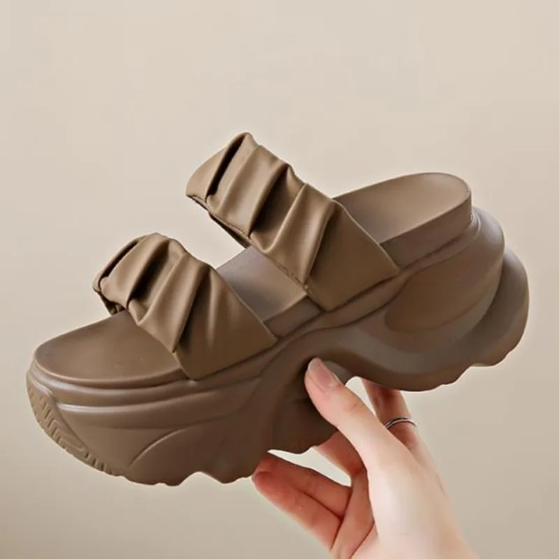 8Cm Sleehakken Sandalen Vrouwen 2024 Nieuwe Zomer Glijbanen Chunky Platform Slippers Voor Vrouw Dikke Bodem Gladiator Sandalias Mujer