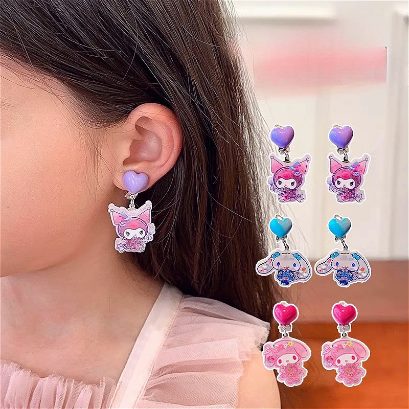 

2024 New Cute Cinnamorolls Children's Ear Clips Little Girls No Piercing Cartoon Earrings Girls Super Fairy Earrings Jewelry