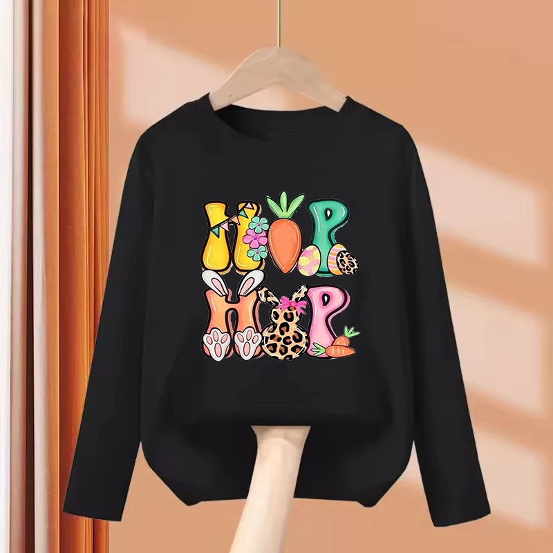 Long Sleeve Kawaii Hip Hop Letter with Flower Design T-Shirt Printed T Shirt Girls' Summer Clothes Tops T-Shirts Cute Clothing