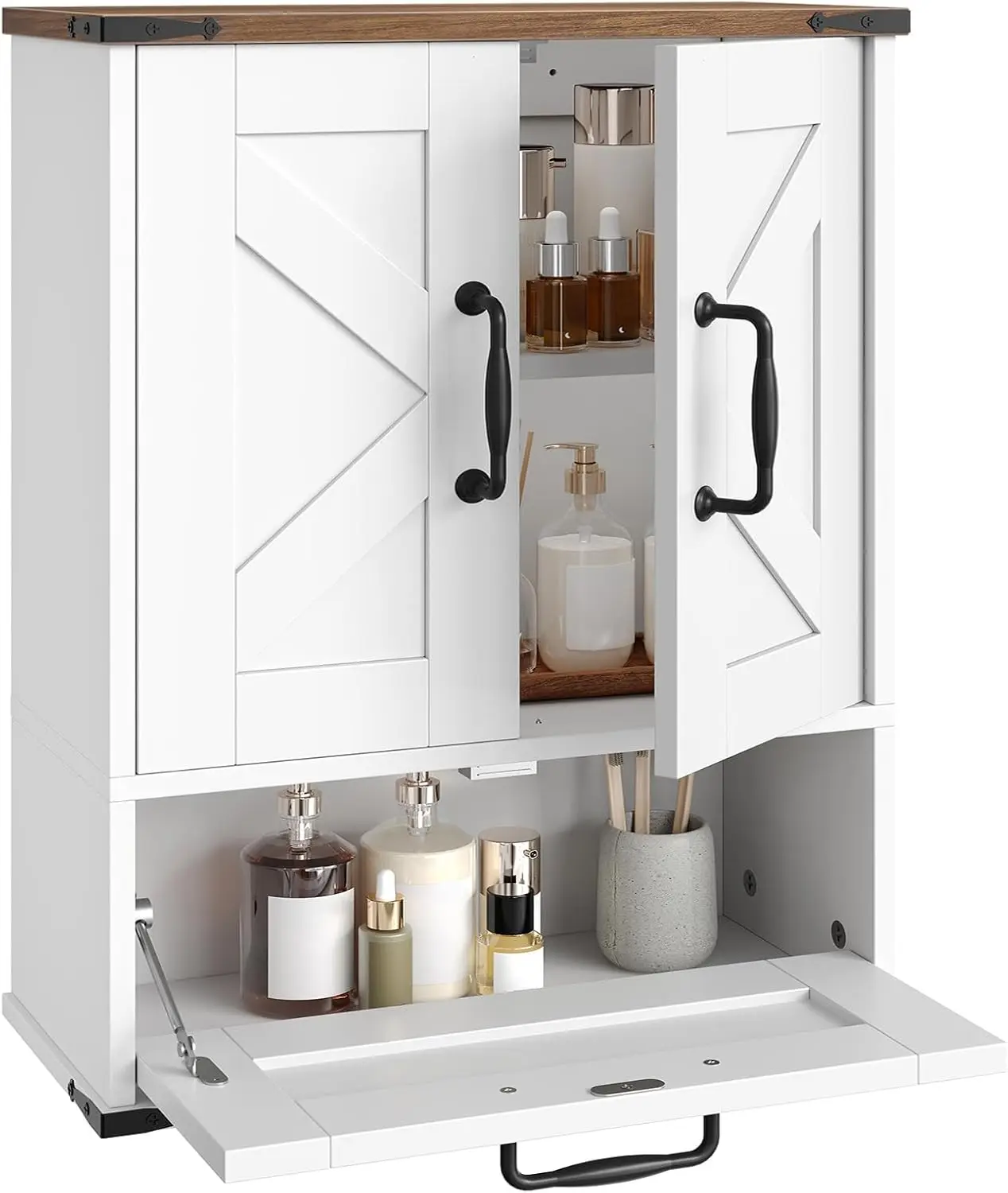 

Farmhouse Wall Mounted Cabinet with Adjustable Shelf, Medicine Cabinet with Flip-Down Door, Over The Toilet Bathroom Orga