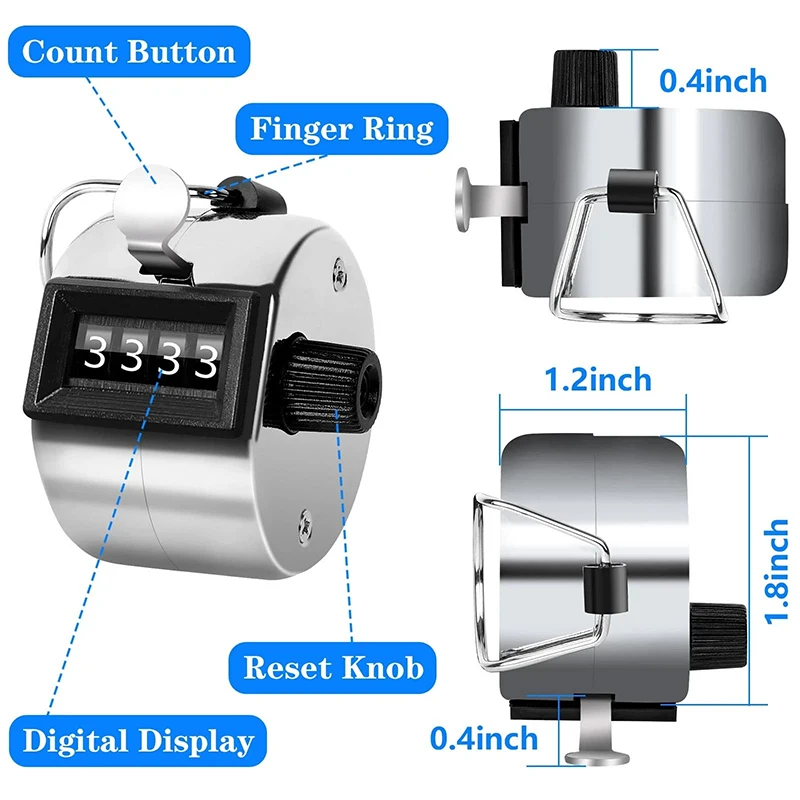 Handheld 4 Digital Tally Counter Metal Hand Mechanical Manual Counting Tally Clicker Pitch Counter for Coaching Fishing Golf
