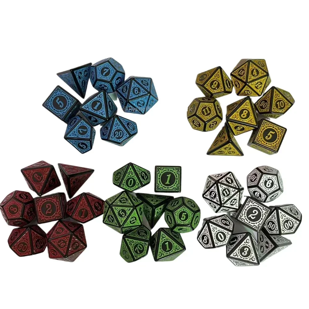 

7 шт. наборы многогранных кубиков в древнем стиле с цветочным узором, игральные кости для DND, ролевая игра, Dungeon and Dragons, настольные игры, игральные кости