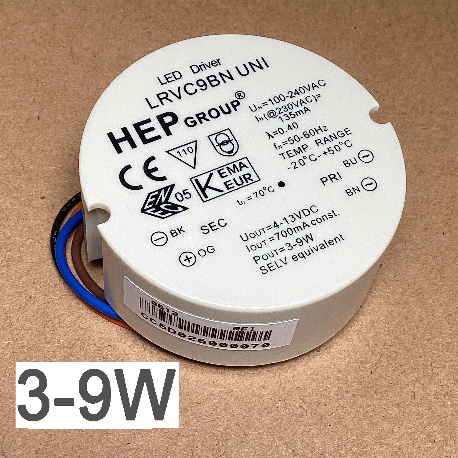 HEP LRVC9BN UNI 9W,700mA LED Driver Built-in Power Supply 700mA for 1 to 4 x3W Lamp Universal Voltage 100-240VAC