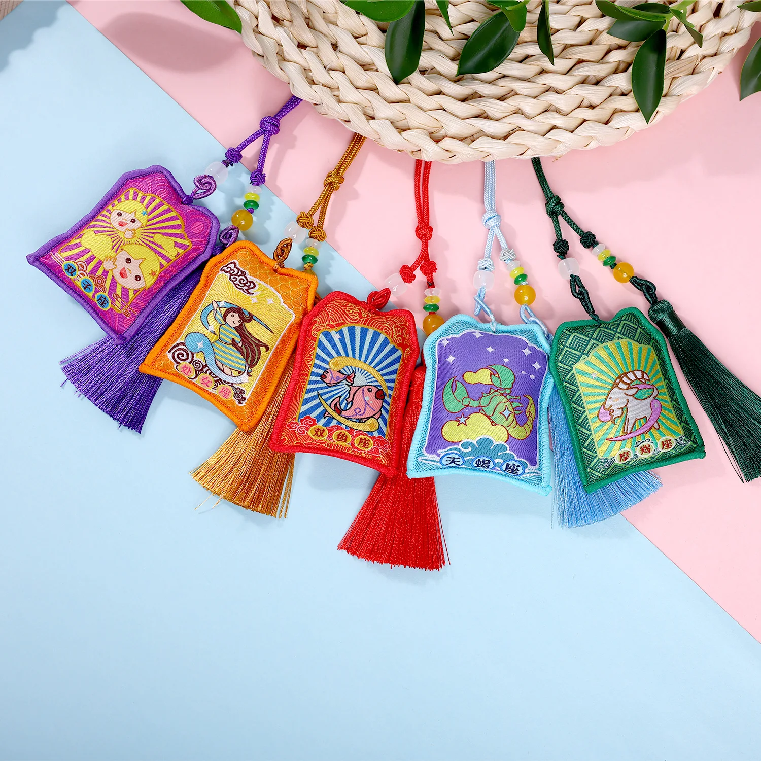 New Twelve Constellation Sachet Car Sachet Accessories Sachet Cartoon Embroidery Ping An Charm Purse Lavender