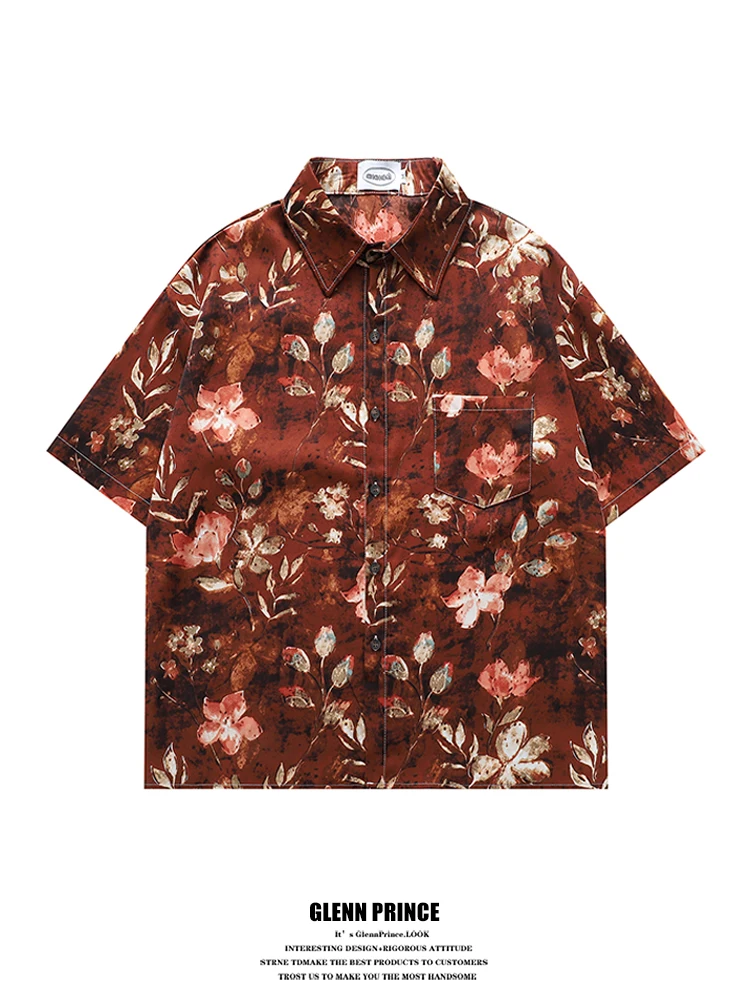 

GPstudio Мужская рубашка в японском винтажном стиле с цветочным принтом, летняя, художественная, для пар, дышащая, из полиэфирного волокна