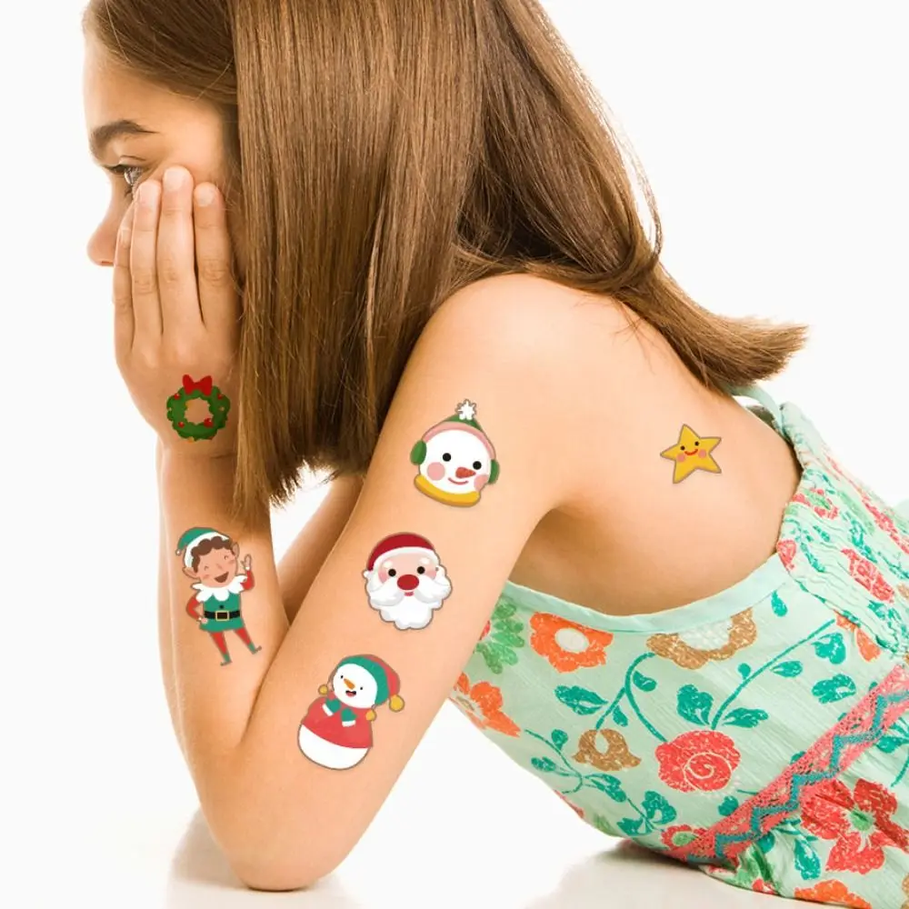 20pcs Waterproof Christmas Temporary Tattoo Stickers Long Lasting Snowman Disposable Tattoo Sticker Cute Santa Claus