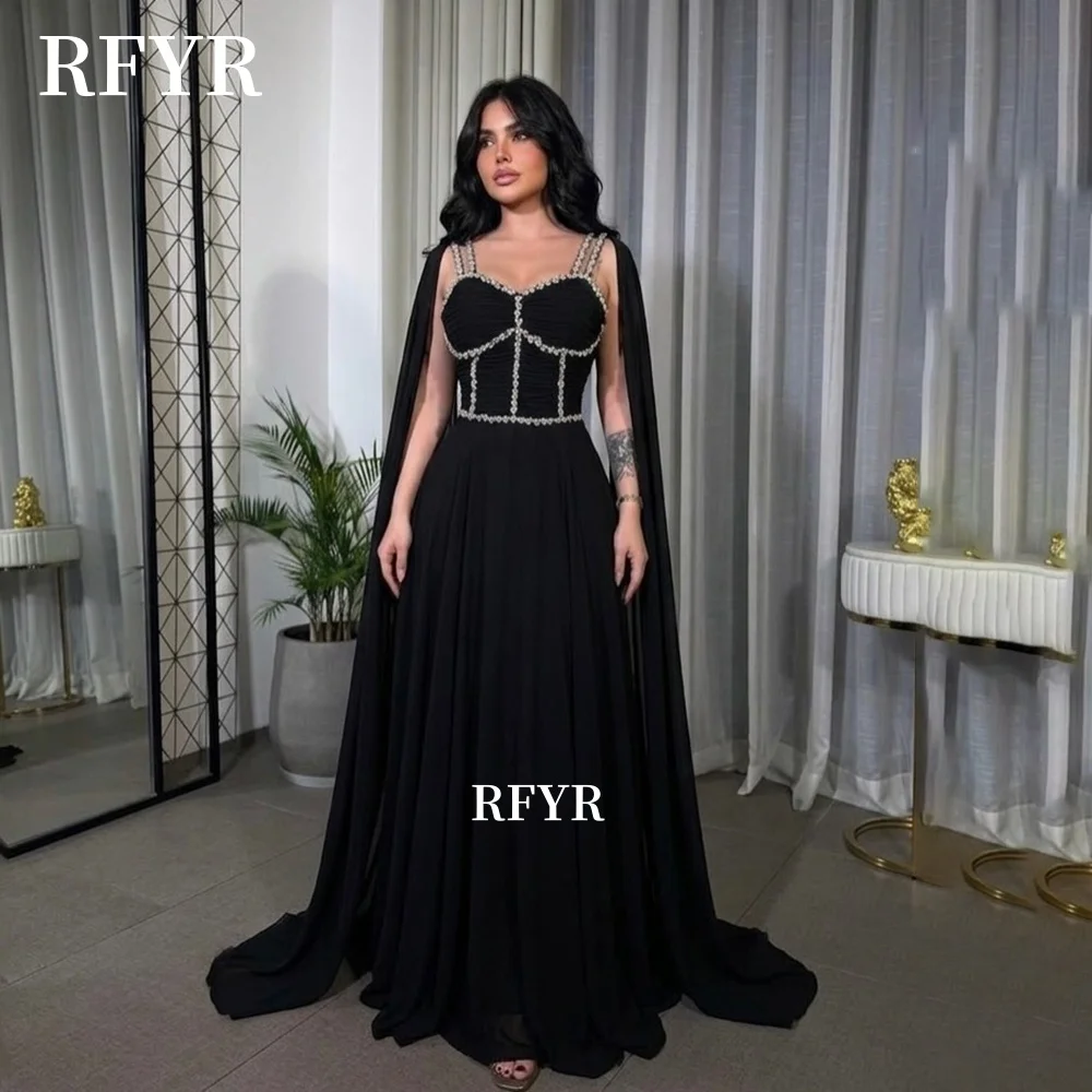 

RFYR Black A Line Prom Dress with Rhinestones Party Dress with Crystal Stones Pleats Evening Dress vestidos de fiesta Customized