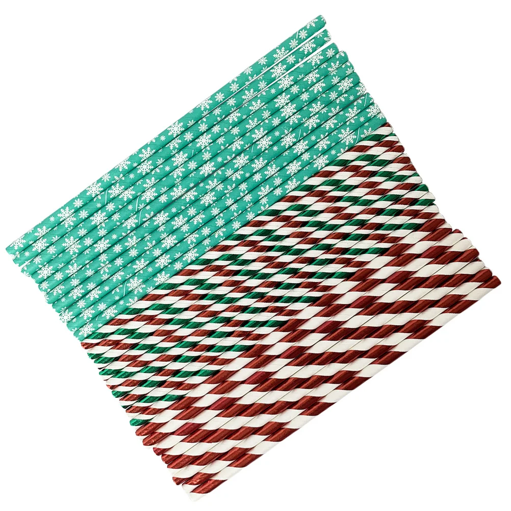 

150Pcs Festival Straw Exquisite Design Red Green Stripe Disposable Paper Straws Party Xmas Straws Christmas Paper Supplies