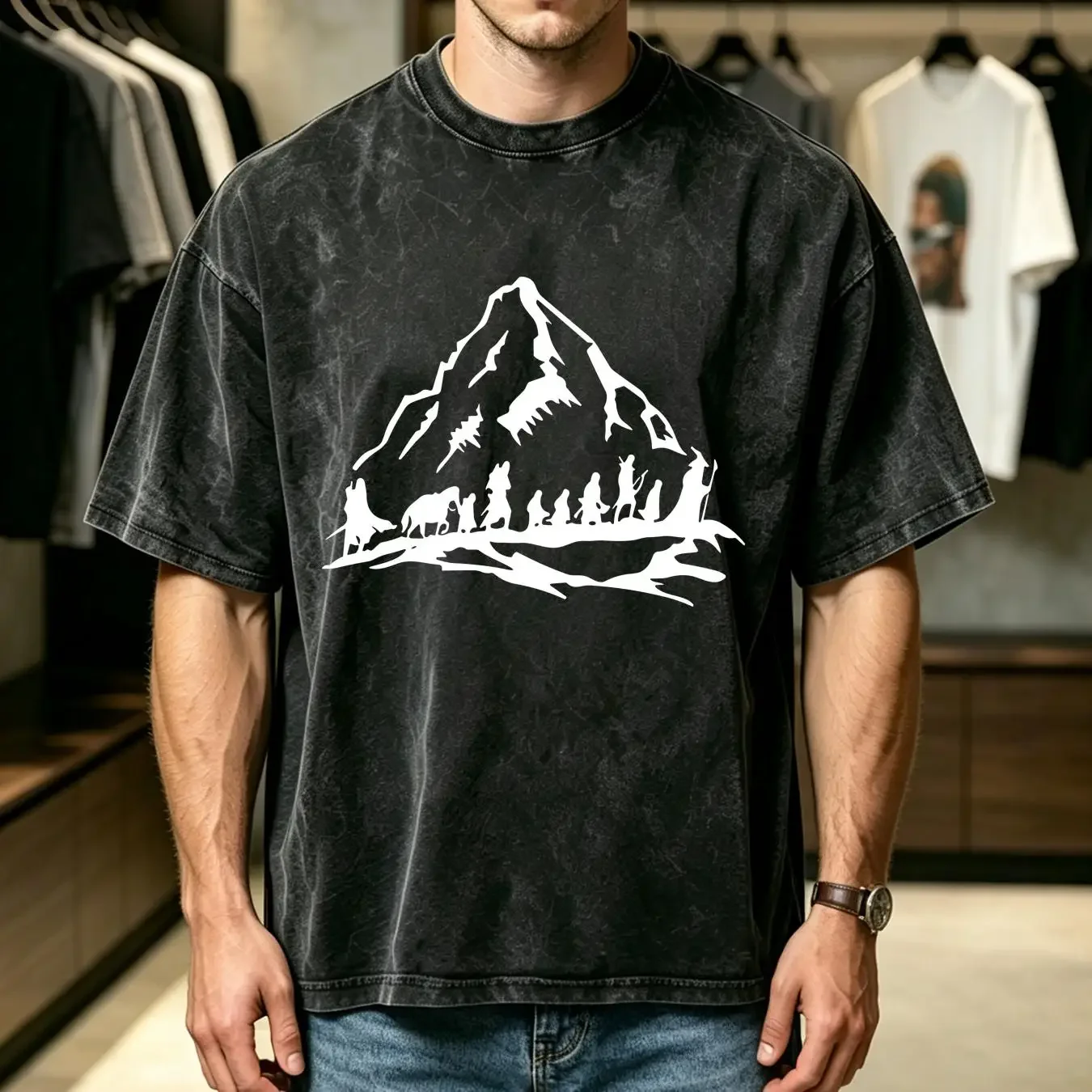 washed T Shirt Fellowship of the Ring LOTR Mountain  Women's Mens  vintage Washed streetwear Comfortable Unisex graphic