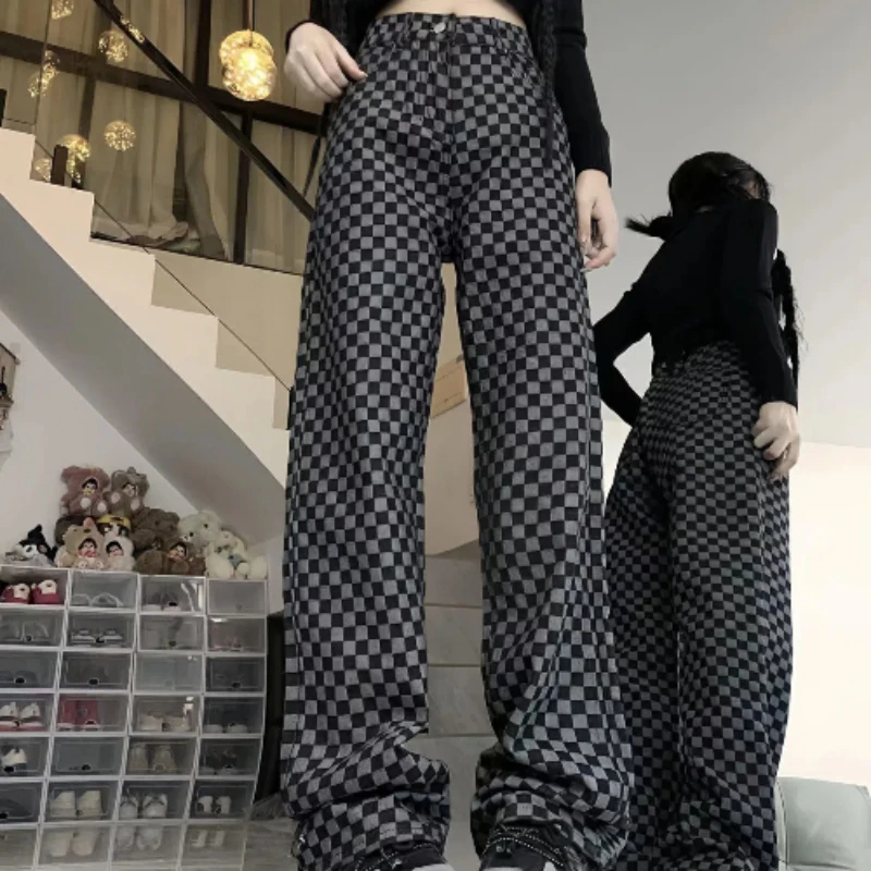 Men Women Unisex Quick Dry Checkerboard Full‑Print Long Pants Loose Straight‑Leg Trousers Outdoor Hip‑hop Streetwear Sweatpants