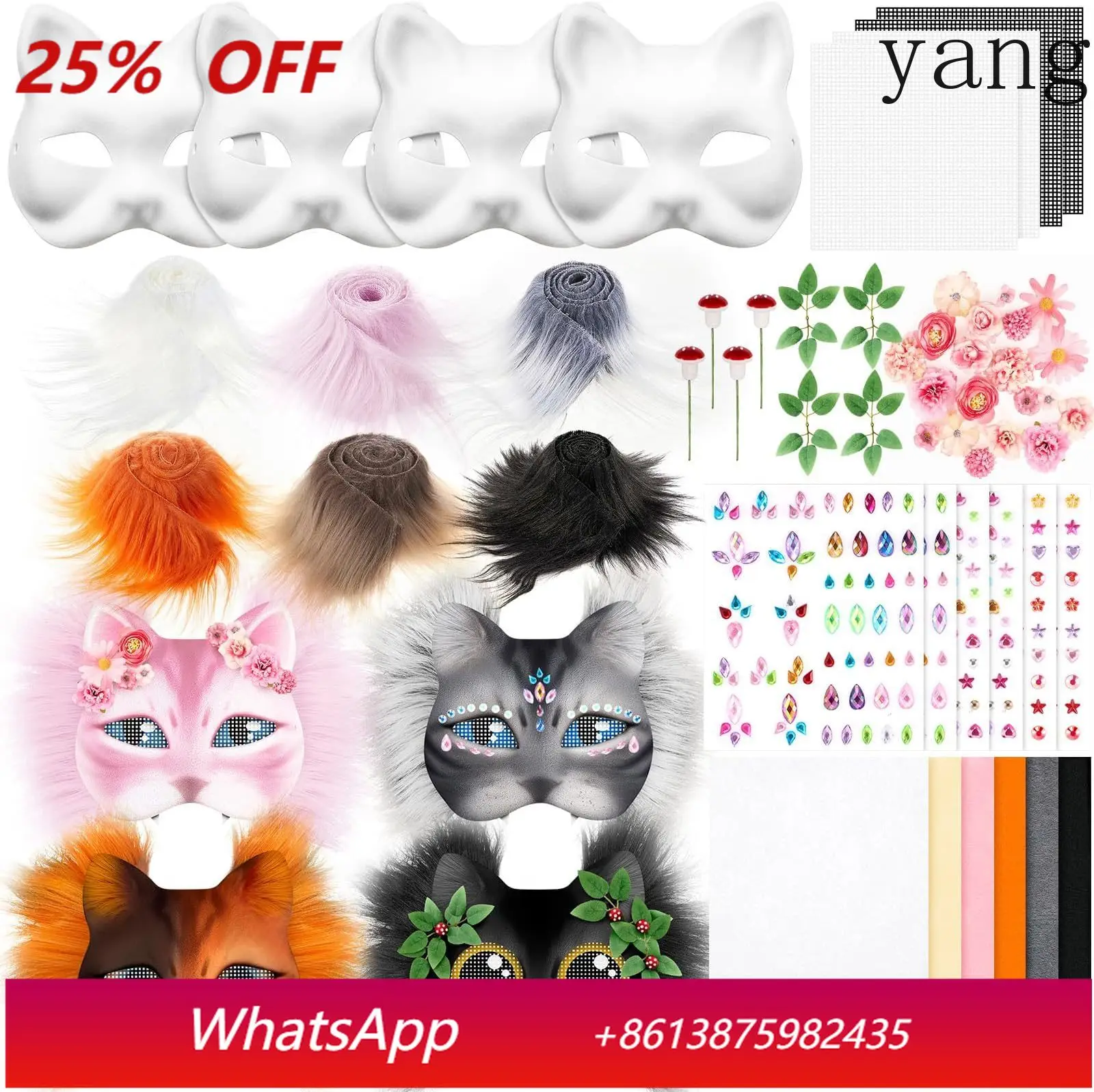 

31 Pcs Therian Mask Kit Blank Cat Mask White Therian Masks Half Face Hand-painted DIY Masks for Masquerade Cosplay Party Gifts