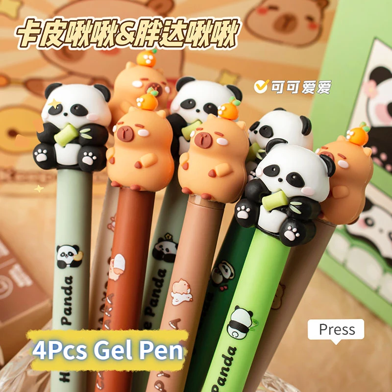 

4Pcs Kawaii Panda Gel Pens 0.5mm black ink Quick Drying pens Press Ballpoint Pen Writing tools Stationery School Office Supplies