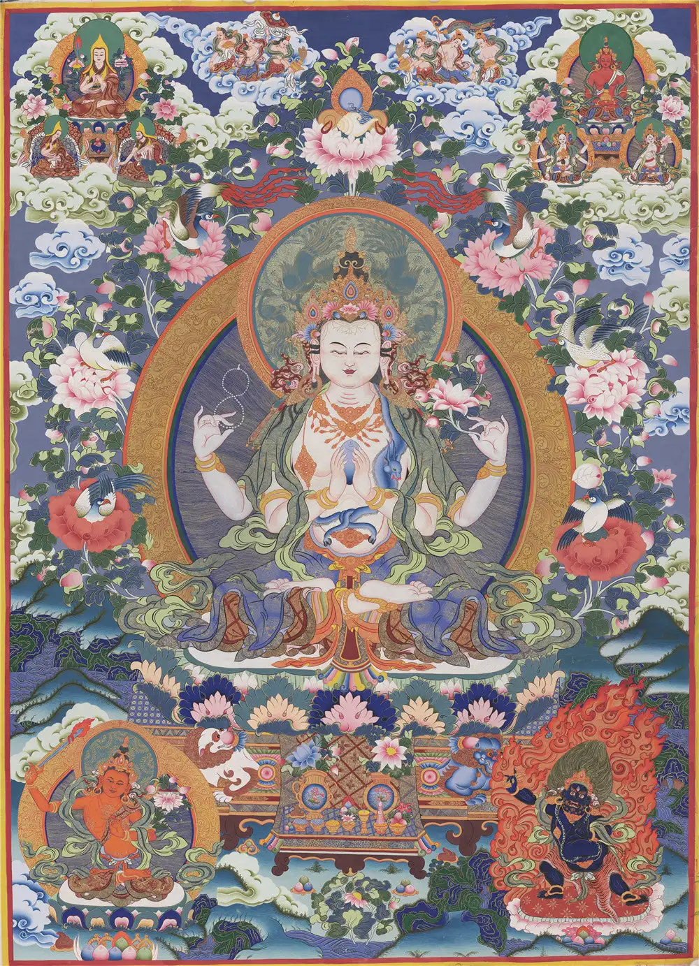 

Chenrezig Thangka,Gandhanra тибетское искусство, печать Жикле и ручная рама, 47 × 32 дюйма