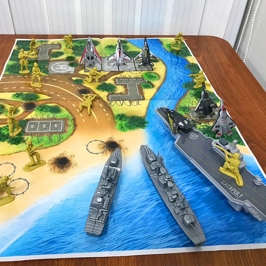 

Carrier launcher+6pcs fighter jets+12pcs soldiers+map Carrier formation Military series Cruiser Escort Children's toy gift