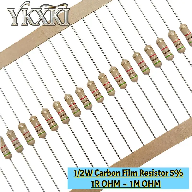 100PCS New 1/2W Carbon Film Resistor 5% 1R~1M 100R 220R 1K 1.5K 2.2K 4.7K 10K 22K 47K 100K 100 220 1K5 2K2 4K7 Ohm Resistance