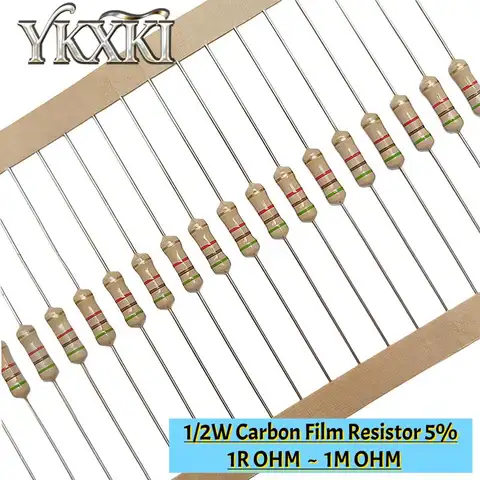 100PCS New 1/2W Carbon Film Resistor 5% 1R~1M 100R 220R 1K 1.5K 2.2K 4.7K 10K 22K 47K 100K 100 220 1K5 2K2 4K7 Ohm Resistance