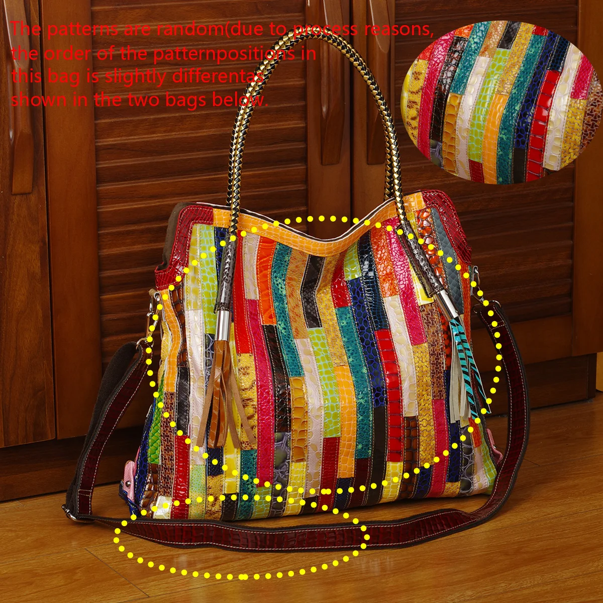 Leather Snake Fringe Stripes Random Color Woven Ethnic Style Shoulder Crossbody women\'s Bag