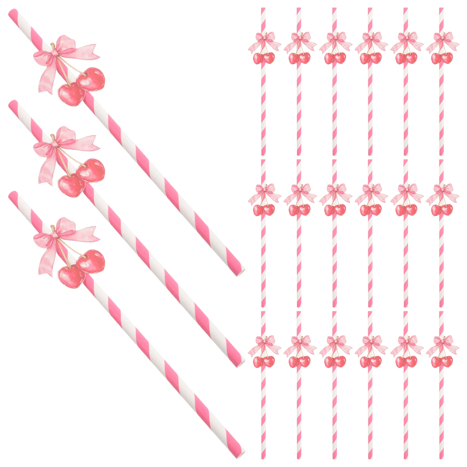 

50Pcs Cherry Shaped Paper Straws Disposable Drinking Straws Party Decorations Birthday Valentine Fruit Theme Kitchen Bar Striped