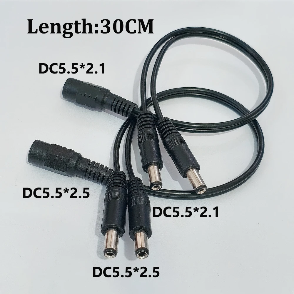 2Pcs DC5.5*2.1/2.5mm 1 Female to 2 Male Power Splitter Cable Surveillance Camera Extension Cord For Network Device 30cm Length