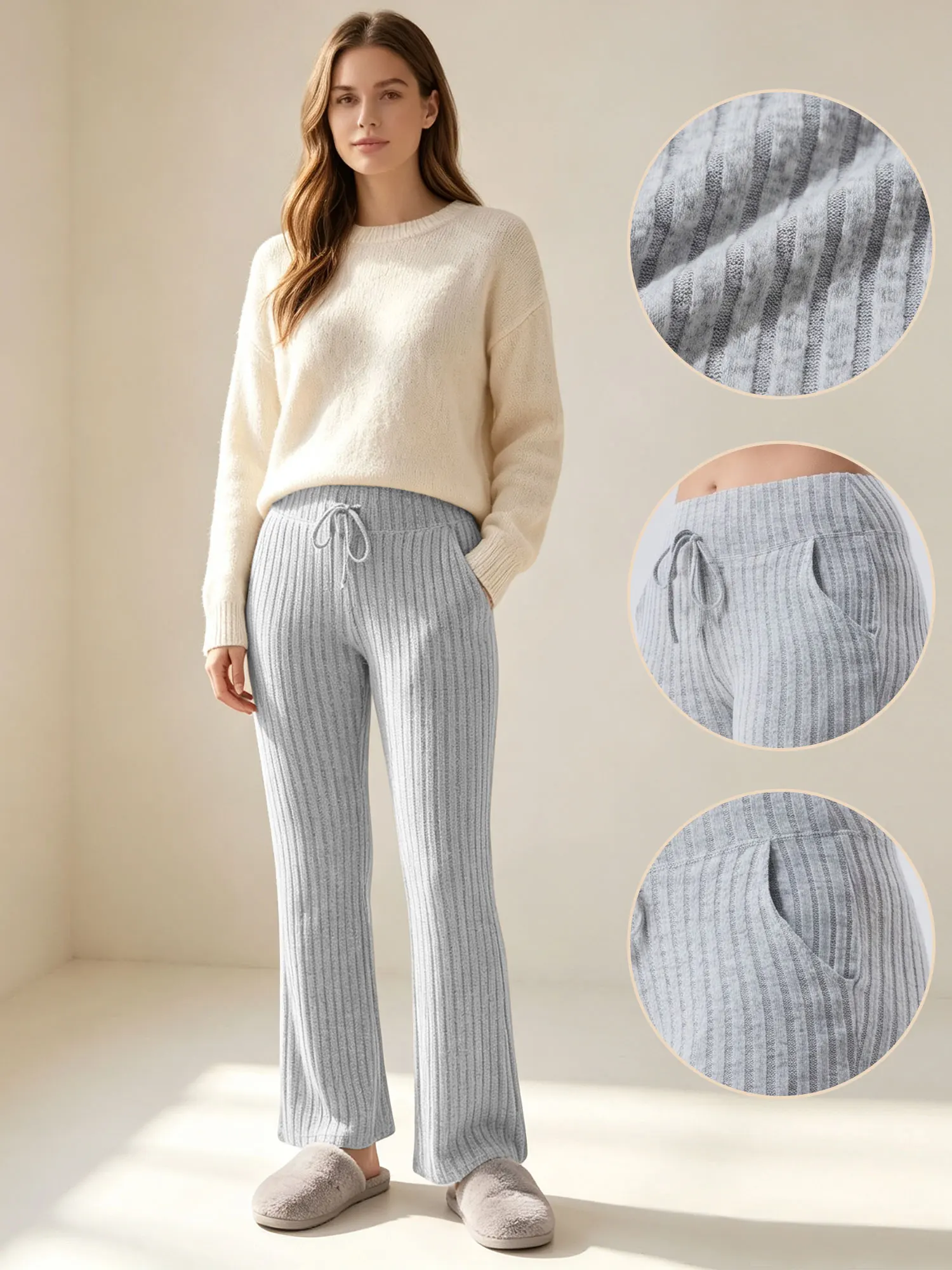 Women's Ribbed Flare Pants Yoga Bell Bottoms High Waist Bootcut Pants,Workout Athletic Gym Clothes Casual Loungewear for Daily