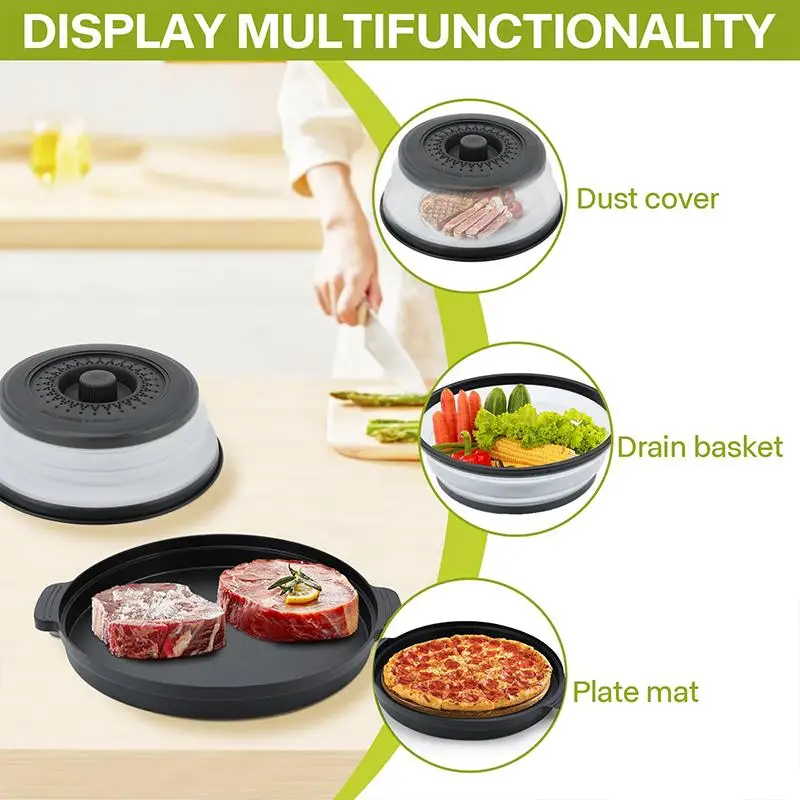 ~Hot Folding Heating Covers Food Splash-Proof Microwave Cover Multi-Function Microwave Tray With Bottom Fresh-keeping Cover Tool
