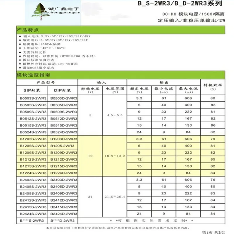 B2424LS-1WR3 DC-DC Isolated Power 1W 24V to 24V non stabilized voltage positive and negative dual/single output New And Original