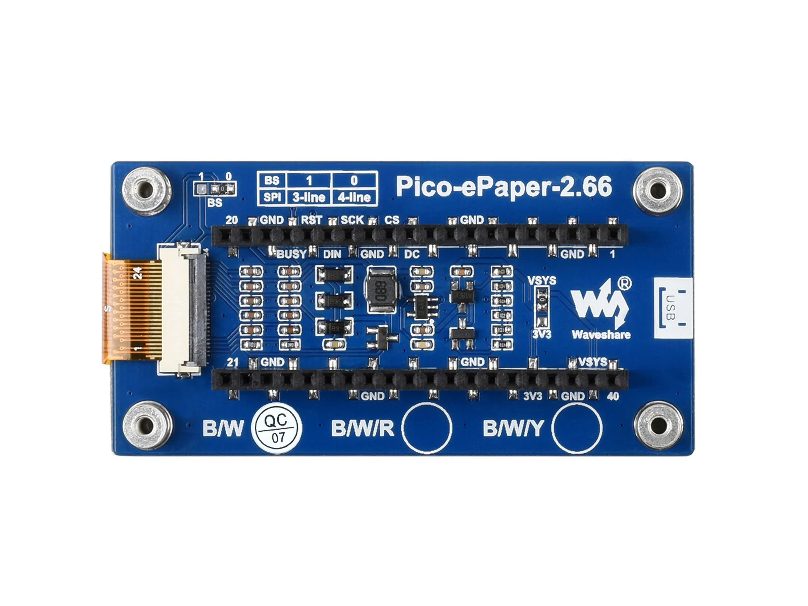 Waveshare 2,66 inch E-Paper E-Ink-displaymodule voor Raspberry Pi Pico 296*152 Zwart / Wit SPI