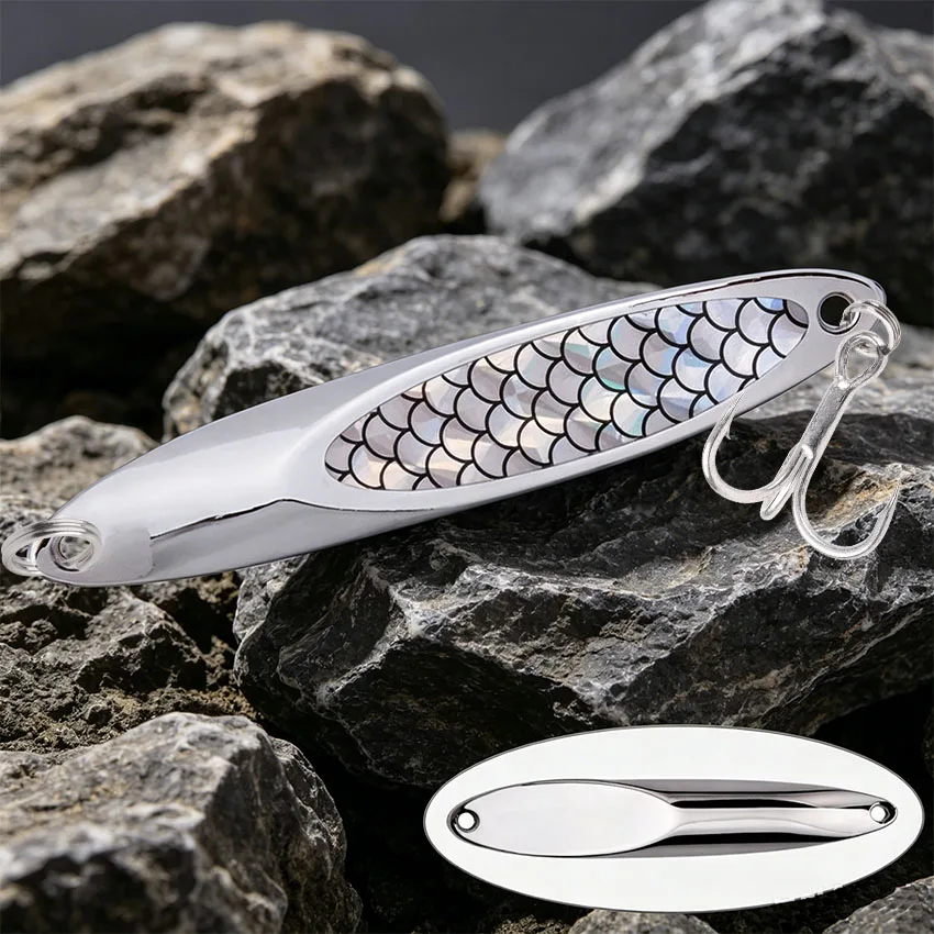 1PCS Silver-plated Metal Vib Spinners Spoon Lures With Laser Lure Sticker Artificial Fish Scale Skin Spoon Lure Hard Bait 5g-20g