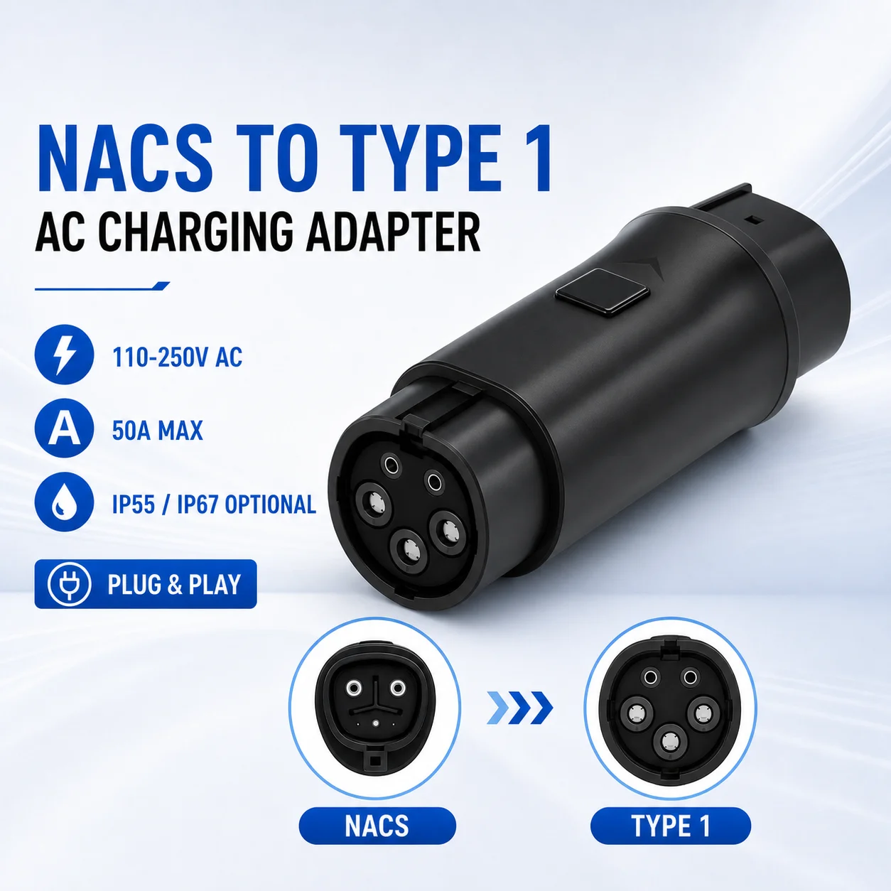 AC Adapter NACS-Type 1 Connector Tesla EV Charger Convertor 50A Factory Direct Sale Car Charger Adapter Best Price
