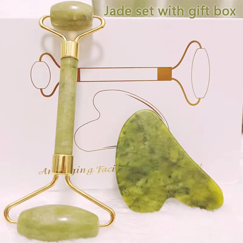 Face Roller Massager Natural Jade Face Massager Guasha Massage Jade Stone Facial Acupoint Eye Care SPA Massager Skin Care Tools