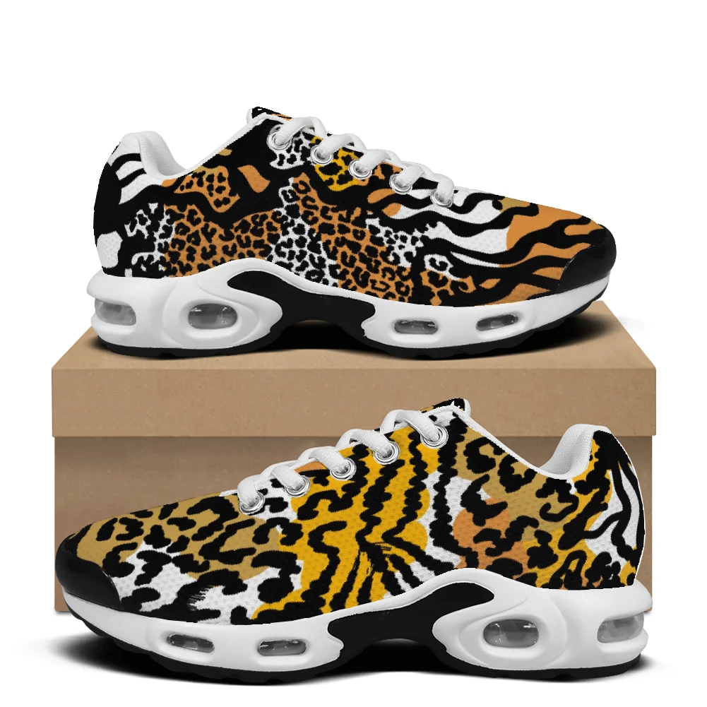 Yellow leopard print casual air-cushioned shoes with a breathable mesh upper suitable for both men and women