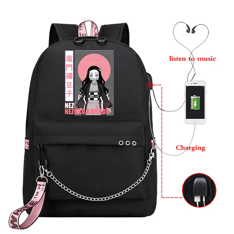 

Demon Slayer Manga Anti-theft Backpack Casual Waterproof Backpack Travel Fabric Large Bags Female Large Capacity Simple Bags