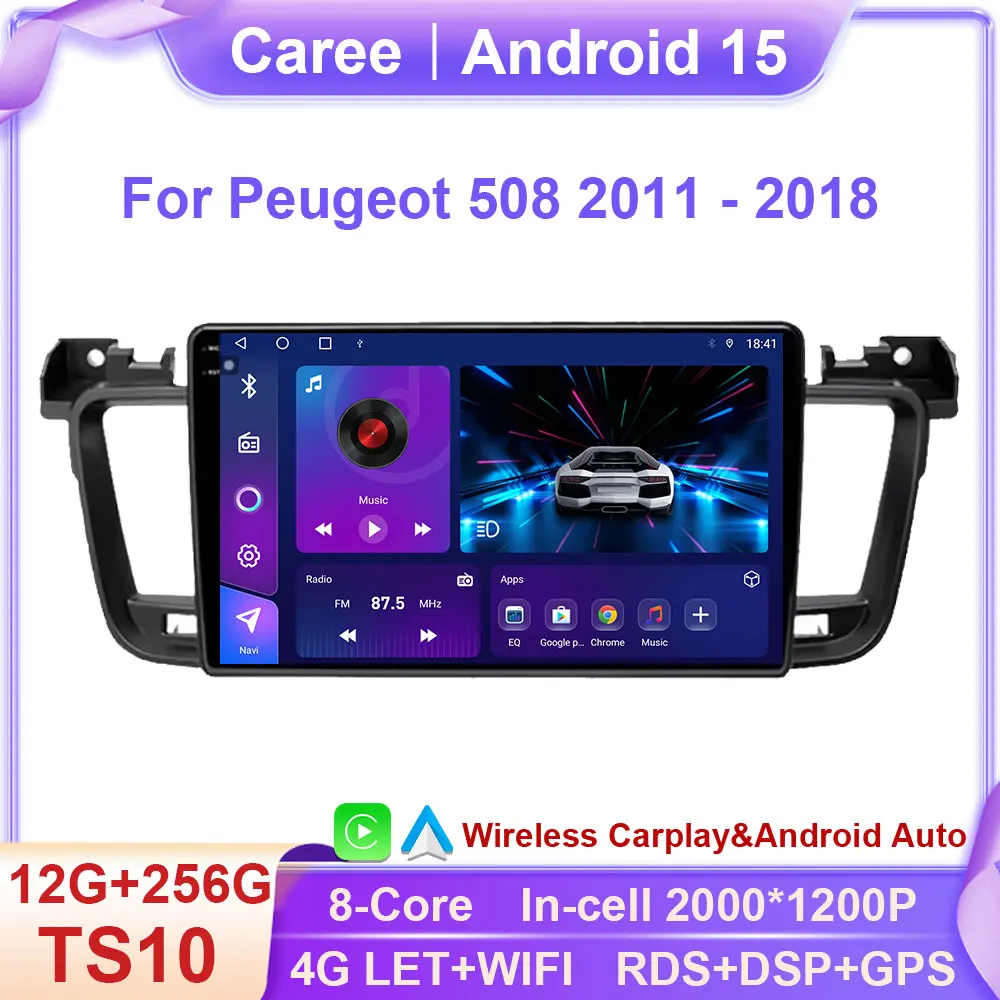 

Carplay Android Auto Radio For Peugeot 508 2011 - 2018 Car Multimedia Player GPS Navigation 5G Wifi Bluetooth QLED No 2din DVD