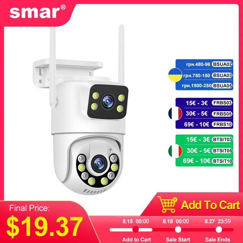 Telecamera IP WiFi Smar 6MP PTZ Doppia lente con doppio schermo Audio bidirezionale Monitoraggio automatico Sicurezza CCTV esterno Vedio Sorveglianza ICSe