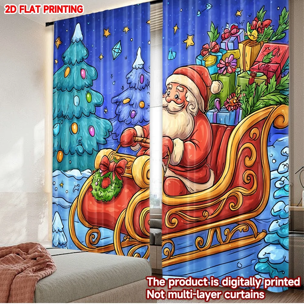 2D الطباعة المسطحة 2 قطعة ستائر عيد الميلاد الشتاء عيد الميلاد ثلج دائم ألياف البوليستر الربيع استخدام للمنزل جدار ساحة الاستخدام ل