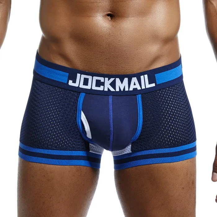 JOCKMAIL bielizna męska pudełka Mesh szybkoschnący lodowy jedwab oddychająca moda młodzieżowa Calzoncillos Sexy Am Gosteren Killer Sansursuz