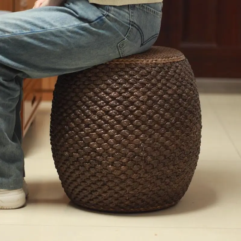 New Chinese Vine Rattan Grass Woven Stool for Adults, Shoe Change Sofa Footrest Bench, Household Living Room Furniture Ottoman