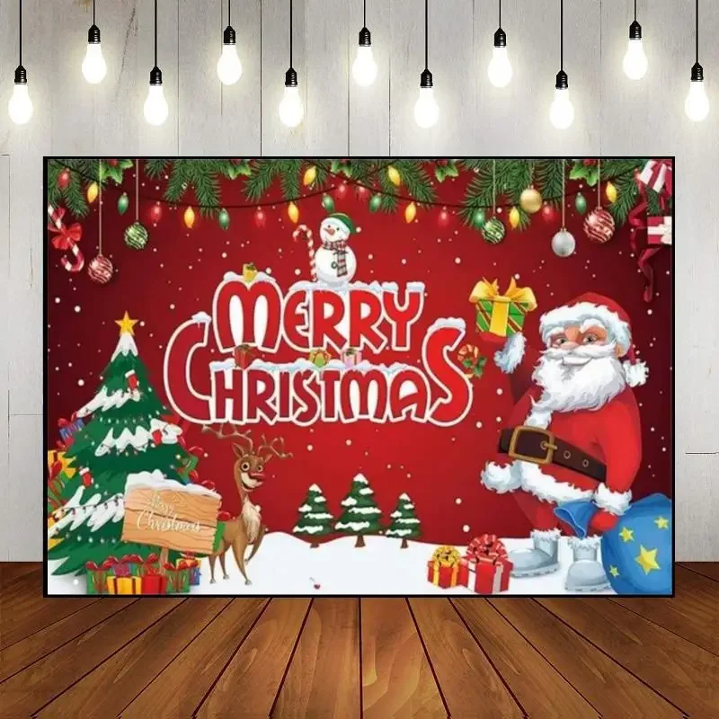 Merry Christmas Santa Background Baby Shower Village Custom Birthday Backdrop Dreamy Pure Photo Fairy Tales Reindeer Snow Decor