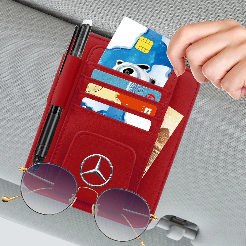 Car Sun Visor Glasses Clip Bill Bank Card Storage Bag For Mercedes benz A B R G Class GLK GLA w204 W251 W463 W176