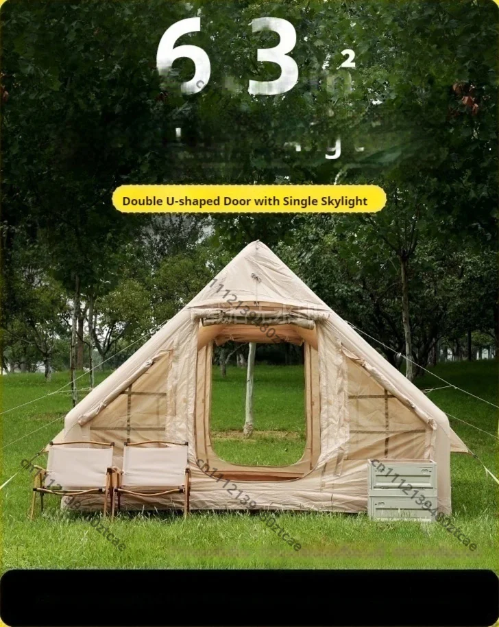 4-Person Outdoor Waterproof Inflatable Tent, Oxford Fabric Camping House with 40W Electric Pump & PVC Air Column