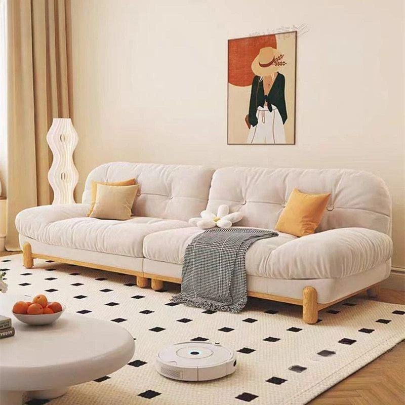Solid wood sofa living room small apartment with three cloud fabric color sofas