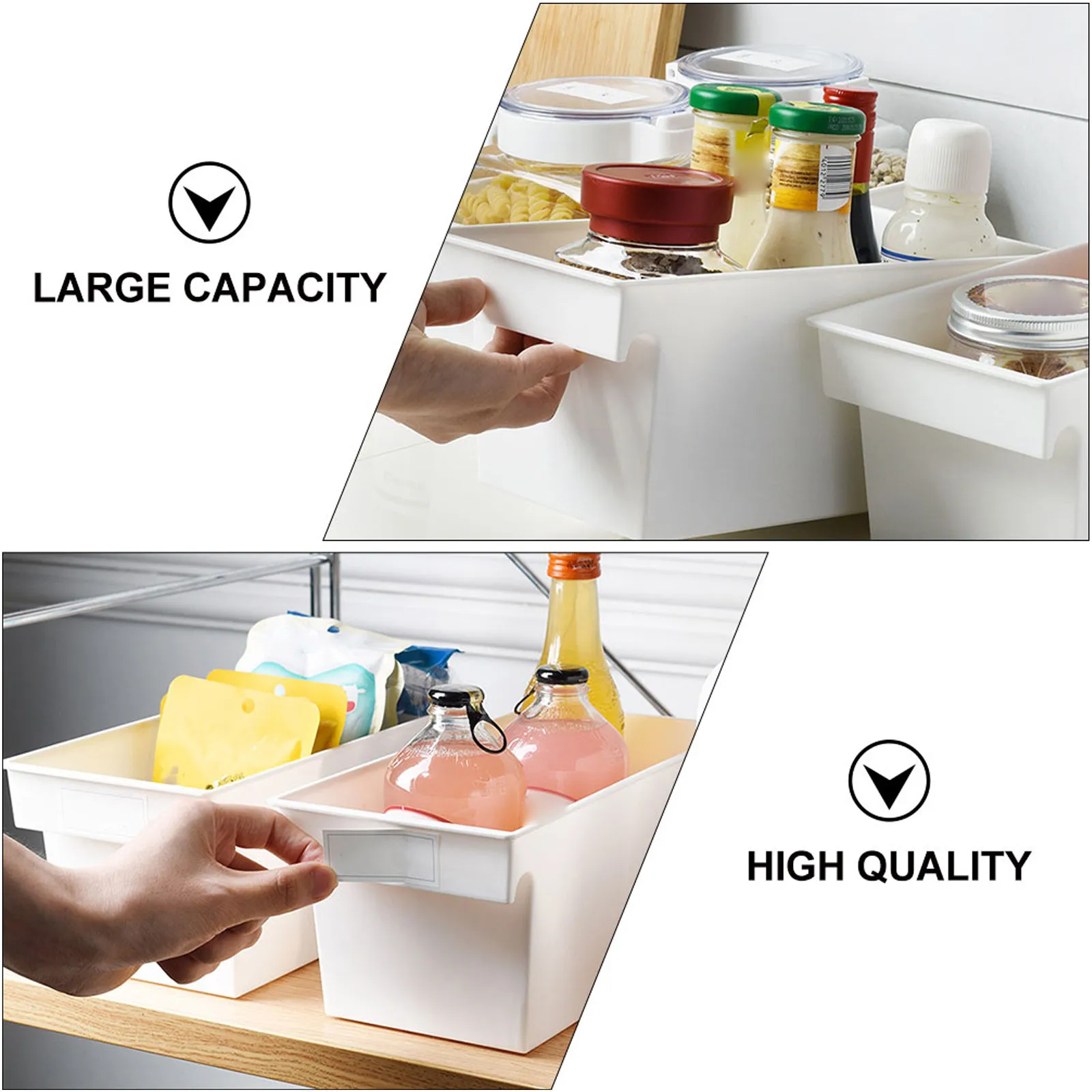 PP Storage Boxes 2 Piece Large Capacity Label Sorting Organizers for Kitchen Bathroom and Home White