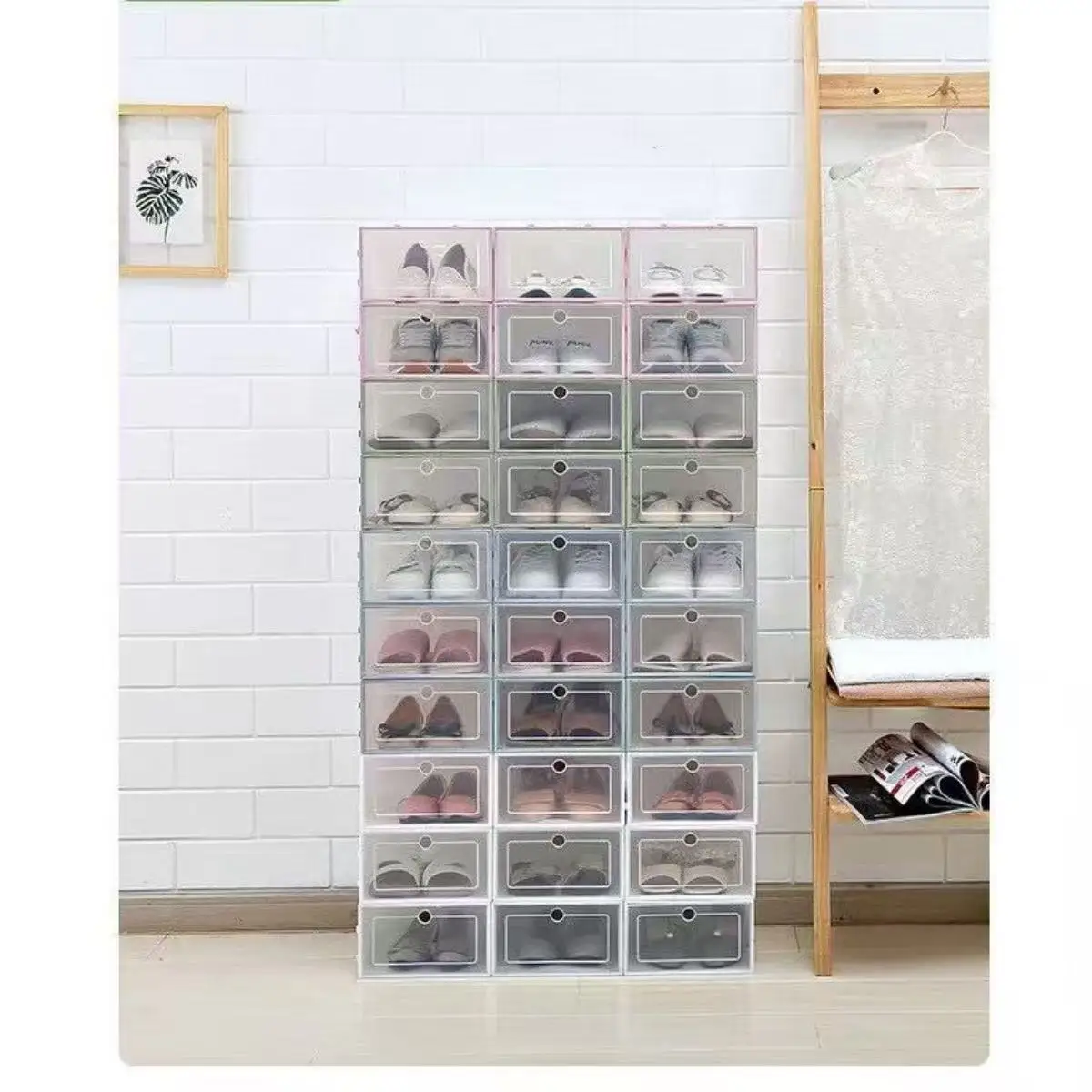 6 Pack Transparent shoe box shoes organizers thickened foldable Dustproof storage box Stackable combined shoe cabinet Sale