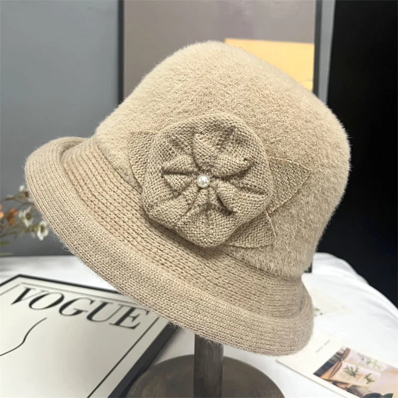 

Women Warm Wool Felt Flowers Hat Ladies Wide Brim Hat Autumn Winter Noble Elegant Girls Fashion Party Cap Decoration