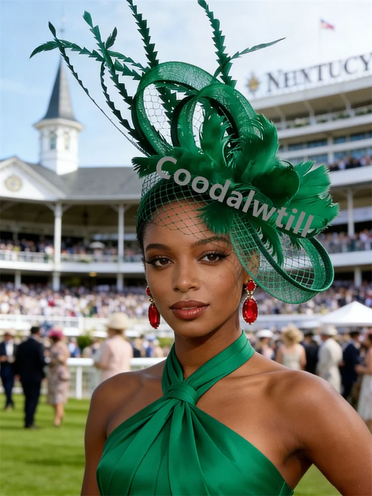 

Зеленая вуаль невесты, свадебная шляпа-волшебница, аксессуары для волос, женские церковные вечерние чайные головные уборы, заколка для волос, сетчатый головной убор невесты